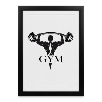 Motif de gymnastique noir et blanc - bodybuilder avec poids - Affiche encadrée (27 × 37 cm) - noir - Devant