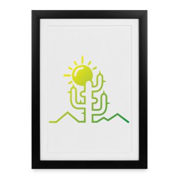 cactus Wüste Sonne Abenteuer minimal Design flat - Gerahmtes Poster (27 × 37 cm) - Schwarz - Vorne
