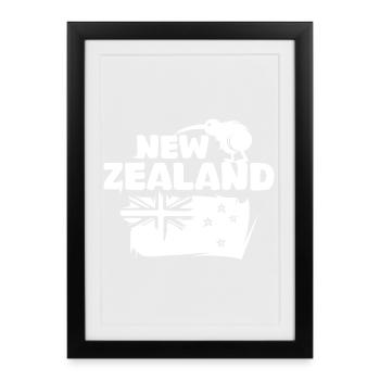 Nouvelle-Zélande Kiwi drapeau Illustration bande dessinée graphique - Affiche encadrée (27 × 37 cm) - noir - Devant