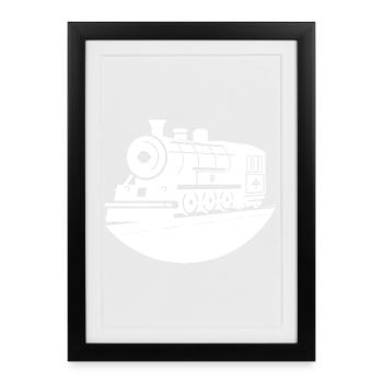 Lokomotive Zeichnung - Gerahmtes Poster (27 × 37 cm) - Schwarz - Vorne