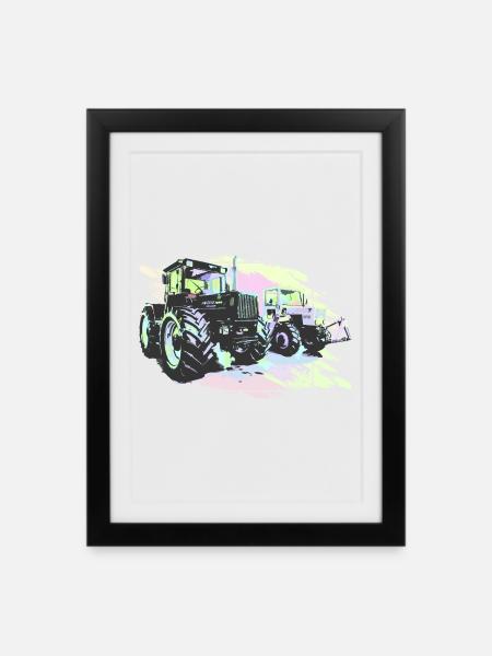 Vieux tracteurs - Affiche encadrée (27 × 37 cm) - noir