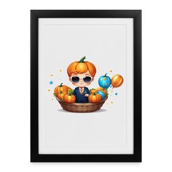 Pumpkin Boy with Sunglasses Halloween - Framed poster (27 × 37 cm) - black - Front