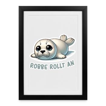 Robbe rollt an - Gerahmtes Poster (27 × 37 cm) - Schwarz - Vorne