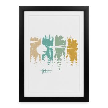 Retro Moon & Forest Design – Lettrage gratuit et nature - Affiche encadrée (27 × 37 cm) - noir - Devant