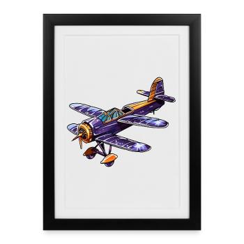 Propeller Plane Comic Look - Framed poster (27 × 37 cm) - black - Front