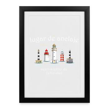 Îles Baléares Chance, Phares Dessin à la main Espagne - Affiche encadrée (27 × 37 cm) - noir - Devant