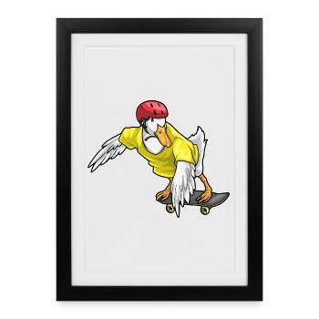 Ente Skater Skateboard - Gerahmtes Poster (27 × 37 cm) - Schwarz - Vorne