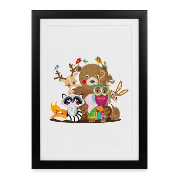 Colourful animal lovers united – Cheerful forest fellows - Framed poster (27 × 37 cm) - black - Front