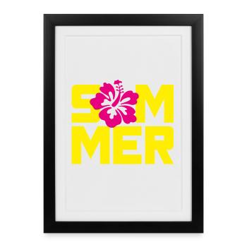 Été Hawaï Fleur Vacances Vacances Flower Power Soleil - Affiche encadrée (27 × 37 cm) - noir - Devant