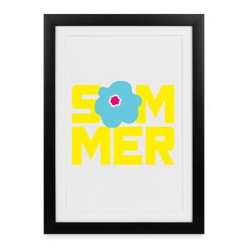 Vacances d’été Temps de vacances Fleur Fleur - Affiche encadrée (27 × 37 cm) - noir - Devant