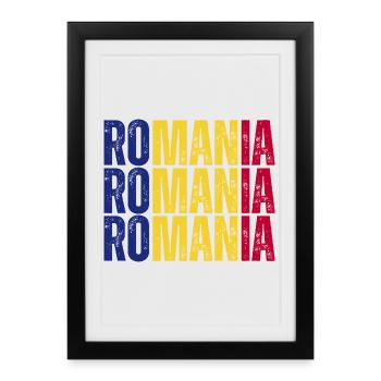 Drapeau roumain, j’adore la Roumanie - Affiche encadrée (27 × 37 cm) - noir - Devant