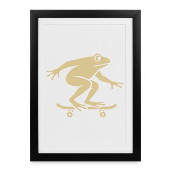 Minimalist Frog Toad Toad Skateboarder - Framed poster (27 × 37 cm) - black - Front
