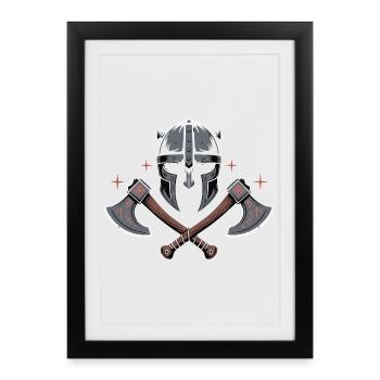 Viking Bard Style Helmet and Axes Design - Framed poster (27 × 37 cm) - black - Front