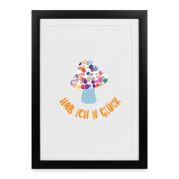 Lucky Guy Automne Chance Champignon Cool Dictons Blobs - Affiche encadrée (27 × 37 cm) - noir - Devant
