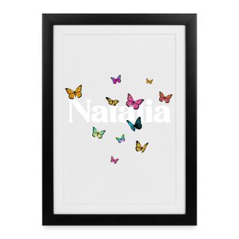 Beau prénom de fille avec des papillons NATALIA - Affiche encadrée (27 × 37 cm) - noir - Devant