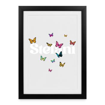 Beau prénom de fille avec des papillons STEFANI - Affiche encadrée (27 × 37 cm) - noir - Devant