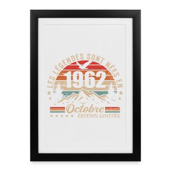 Octobre 1962 Cadeau Anniversaire 1962 October 1962 - Affiche encadrée (27 × 37 cm) - noir - Devant