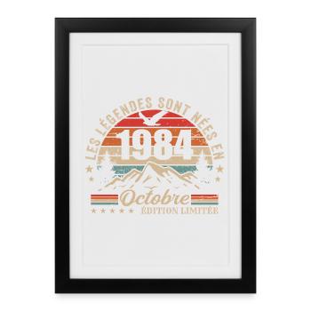 Octobre 1984 Cadeau Anniversaire 1984 October 1984 - Affiche encadrée (27 × 37 cm) - noir - Devant