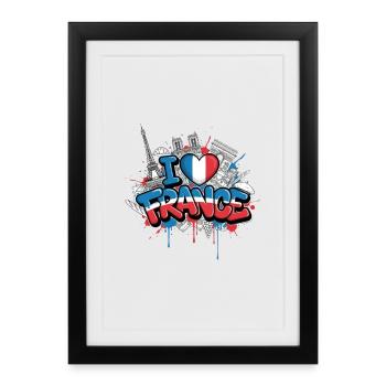 Lebendige französische Flagge Landmark Graffiti Design - Gerahmtes Poster (27 × 37 cm) - Schwarz - Vorne