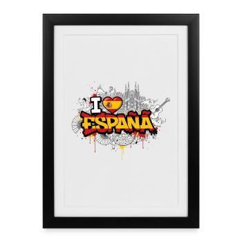Lebendiges Graffiti Spanien Flagge Liebe Design - Gerahmtes Poster (27 × 37 cm) - Schwarz - Vorne
