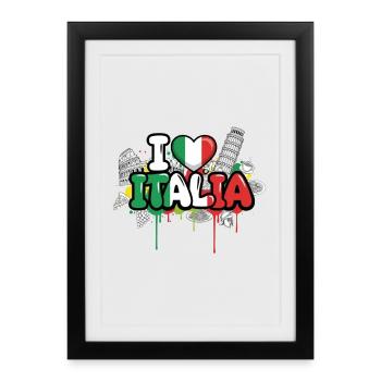 Vibrant Italy flag Love Graffiti Design - Framed poster (27 × 37 cm) - black - Front