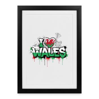 Vibrant Wales flag Love Graffiti Design - Framed poster (27 × 37 cm) - black - Front