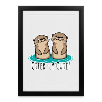 Que de mignonnes loutres ! Amis loutres mignons ! - Affiche encadrée (27 × 37 cm) - noir - Devant
