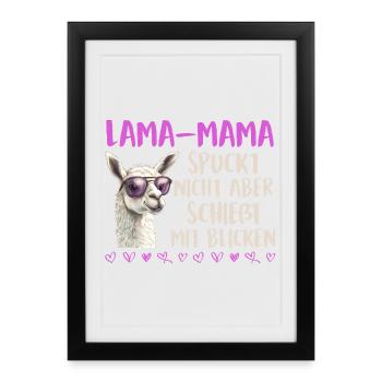 Soon mom LLAMA MOM DOESN'T SPIT LOOKS - Framed poster (27 × 37 cm) - black - Front