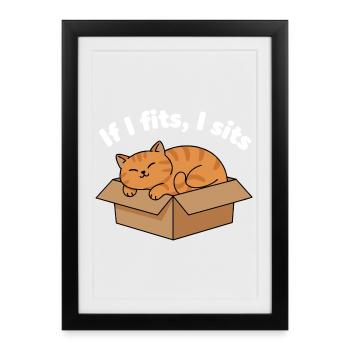 Chat ronronnant dans un mème en carton - Affiche encadrée (27 × 37 cm) - noir - Devant