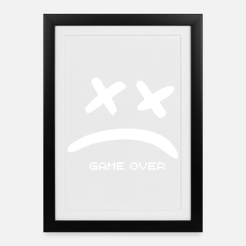 Game Over sans sourire blanc - Affiche encadrée (27 × 37 cm) - noir