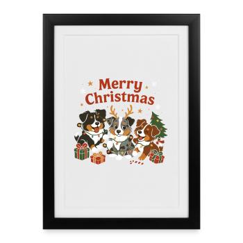 Mignon berger australien Noël Design - Affiche encadrée (27 × 37 cm) - noir - Devant