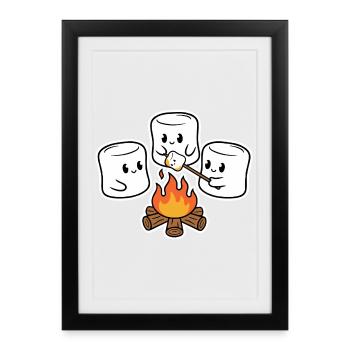 Cuddly marshmallows at the campfire - Framed poster (27 × 37 cm) - black - Front