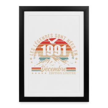 Retro December 1991 - 34 Years Gift - Framed poster (27 × 37 cm) - black - Front
