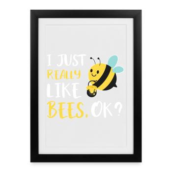 Cute Bee Cartoon Honey Bee Bee Fan - Framed poster (27 × 37 cm) - black - Front