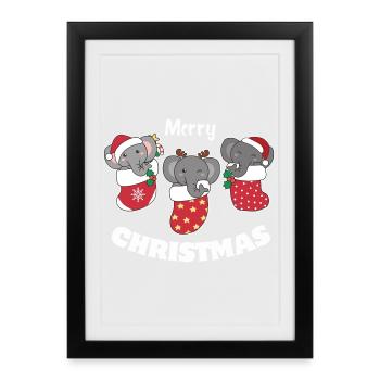Cute elephants in a Christmas stocking for Christmas - Framed poster (27 × 37 cm) - black - Front