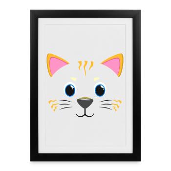 Cadeau amoureux du chaton Kawaii Chat Face de Chat Mignon, Miaou pour l’Amoureux de l’Animal - Affiche encadrée (27 × 37 cm) - noir - Devant