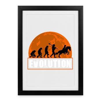 Évolution des courses hippiques, jockey équestre, coucher de soleil - Affiche encadrée (27 × 37 cm) - noir - Devant
