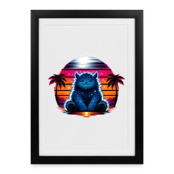 Cuddly kitten in the neon cosmos - Framed poster (27 × 37 cm) - black - Front