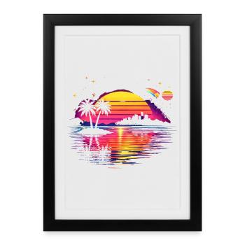 Retro sunset 80s illustration - Framed poster (27 × 37 cm) - black - Front