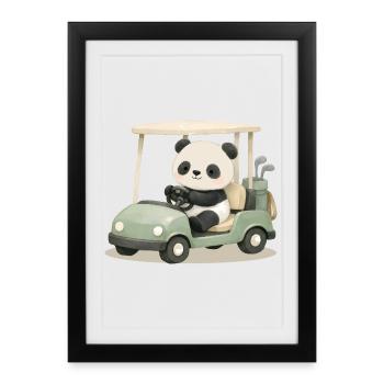 Illustration de panda en voiturette de golf - Affiche encadrée (27 × 37 cm) - noir - Devant