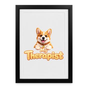 Corgi My Therapist - Framed poster (27 × 37 cm) - black - Front