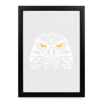 Owl with shining eyes - Framed poster (27 × 37 cm) - black - Front