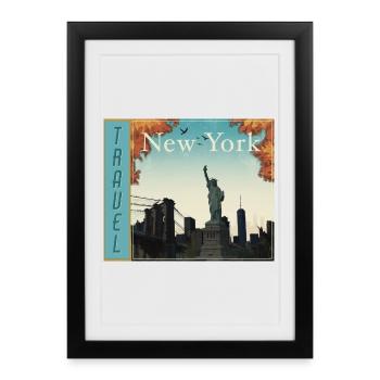 Affiche rétro de voyage à New York - Affiche encadrée (27 × 37 cm) - noir - Devant