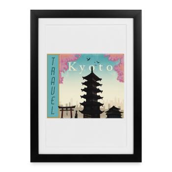 Pagode de Kyoto dans la lumière du soir Tavel Kyoto Japon - Affiche encadrée (27 × 37 cm) - noir - Devant