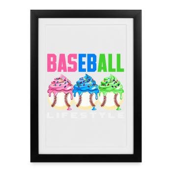 Mode de vie de baseball Cupcakes sucrés - Affiche encadrée (27 × 37 cm) - noir - Devant