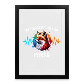 Ligne Cœur Renard Rouge - Affiche encadrée (27 × 37 cm) - noir - Devant