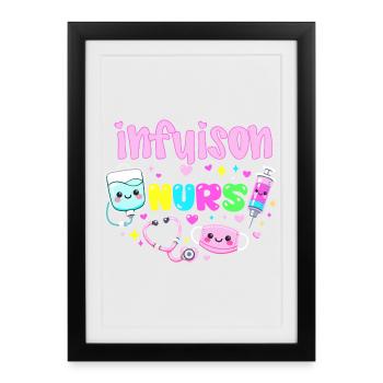 Infirmière en Perfusion Cadeau Soignant Kawaii - Affiche encadrée (27 × 37 cm) - noir - Devant