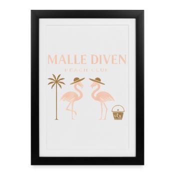 Malle Diven Beach Club Flamingo Mallorca Party - Affiche encadrée (27 × 37 cm) - noir - Devant