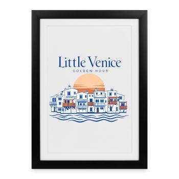 Mykonos Little Venice Golden Hour Travel Design - Affiche encadrée (27 × 37 cm) - noir - Devant