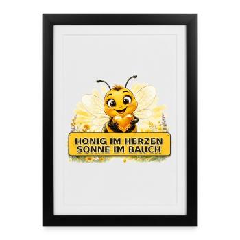 Biene Honig Imker Honigwabe Blumen Wiese Insekt - Gerahmtes Poster (27 × 37 cm) - Schwarz - Vorne